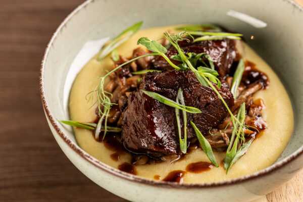Cheeks stewed in a sauce of parsnip puree
