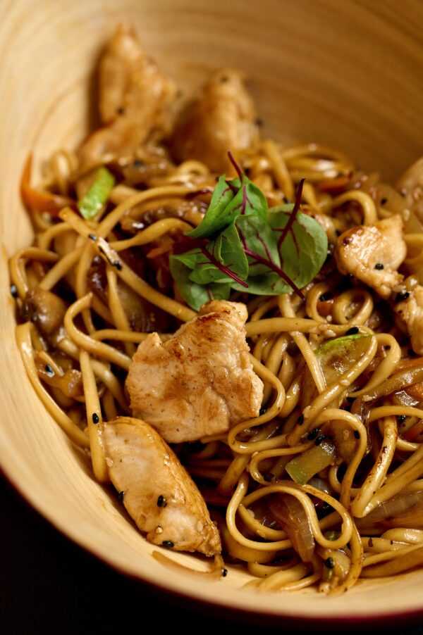 Udon noodles with chicken