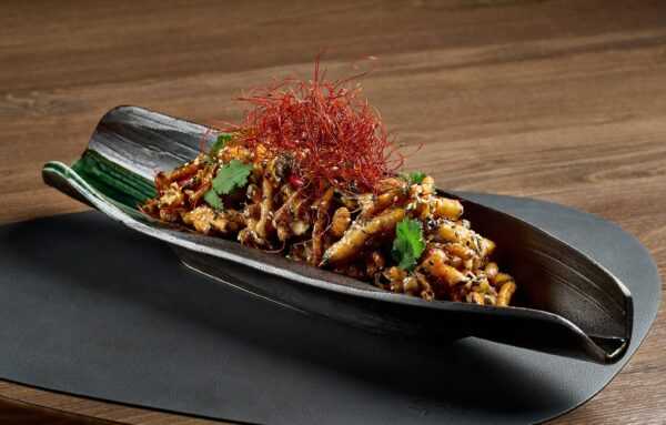 Crispy spicy eggplants in a sweet and spicy sauce